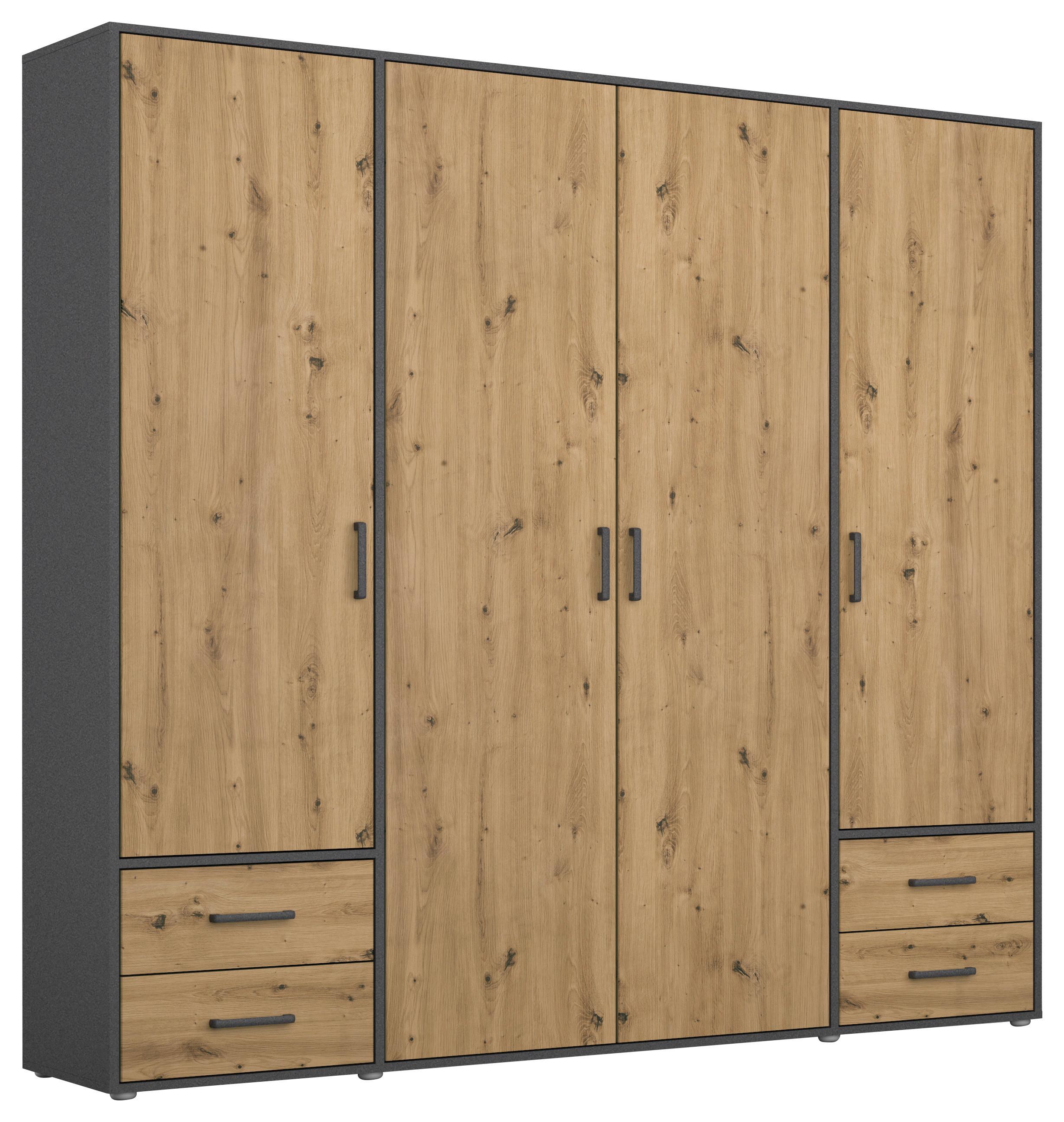 Drehtürenschrank Voyager Grau,Eiche Artisan B: 187 cm - Eiche Artisan/Grau, MODERN, Holzwerkstoff (187/194/53cm) - Rauch Möbel