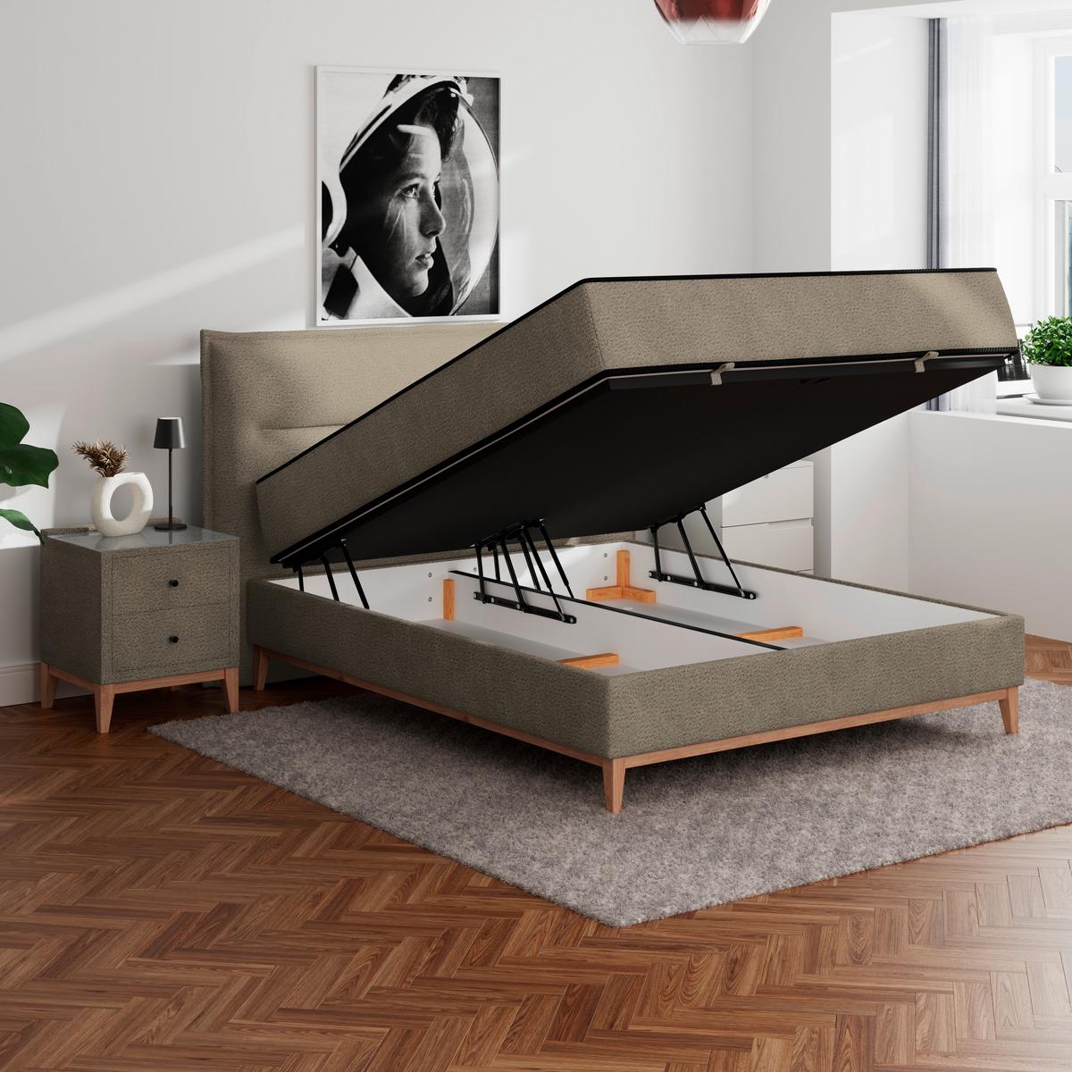 Boxbett Smile inkl. Matratze 180x200 - Taupe, KONVENTIONELL, Holz/Holzwerkstoff (180/200cm) - James Wood