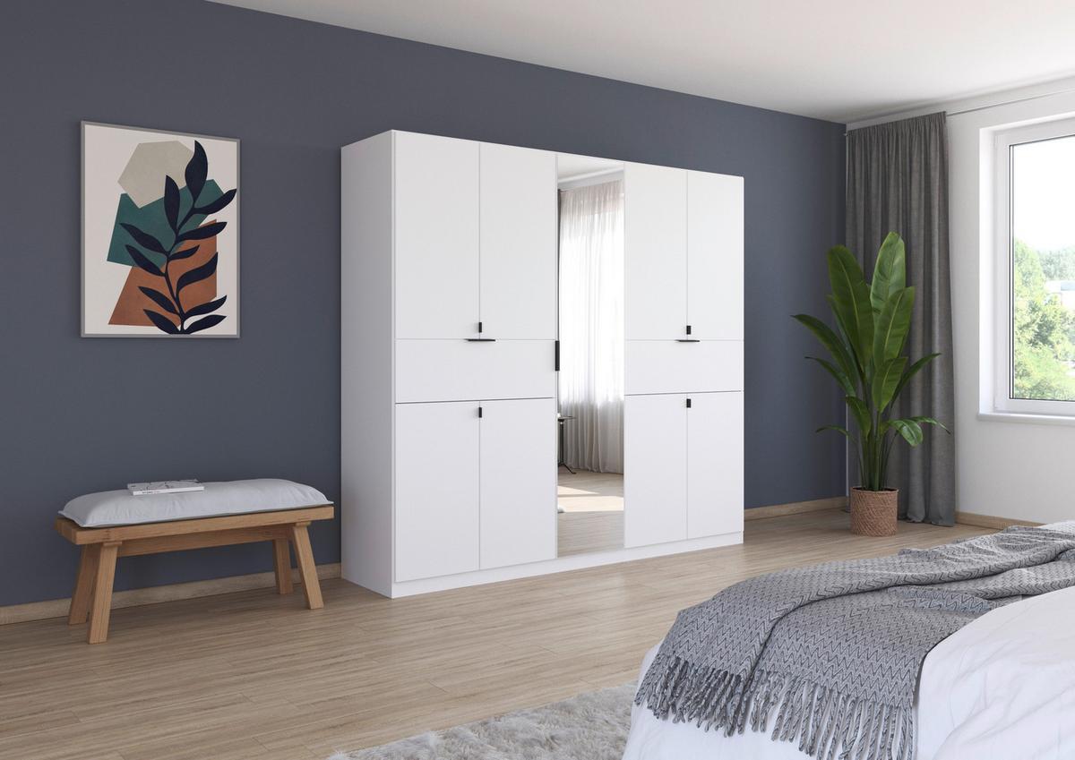 Drehtürenschrank Ticao Weiß B: 226 cm - Silberfarben/Weiß, MODERN, Holzwerkstoff (226/210/54cm) - Rauch Möbel
