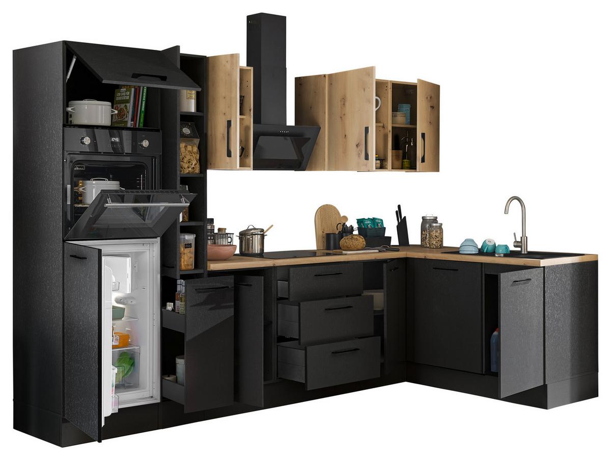 Eckküche Turin Schwarz/Eiche Dekor 310x175 cm - Schwarz/Eiche Artisan, Basics, Holzwerkstoff (310/175cm) - MID.YOU