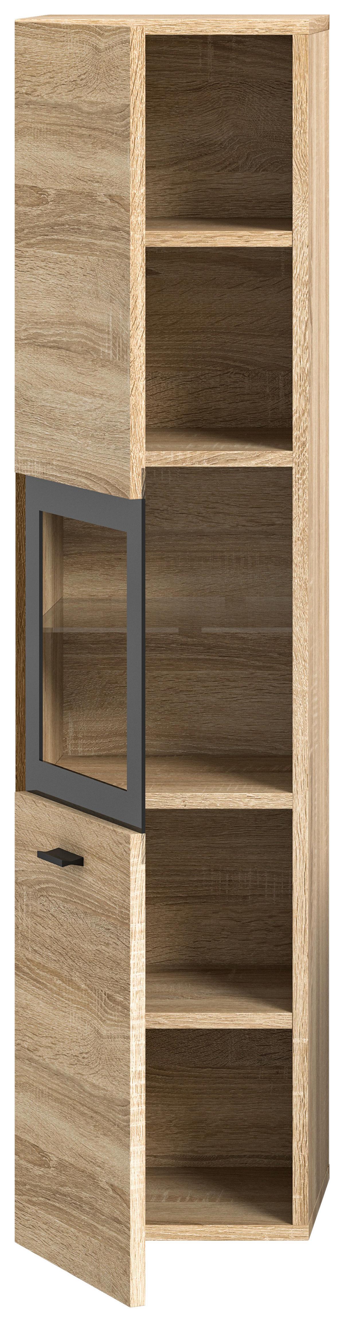 Midischrank Boston Sonoma Eiche Dekor B: 30 cm - Schwarz/Sonoma Eiche, MODERN, Glas/Holzwerkstoff (30/125/29cm) - MID.YOU
