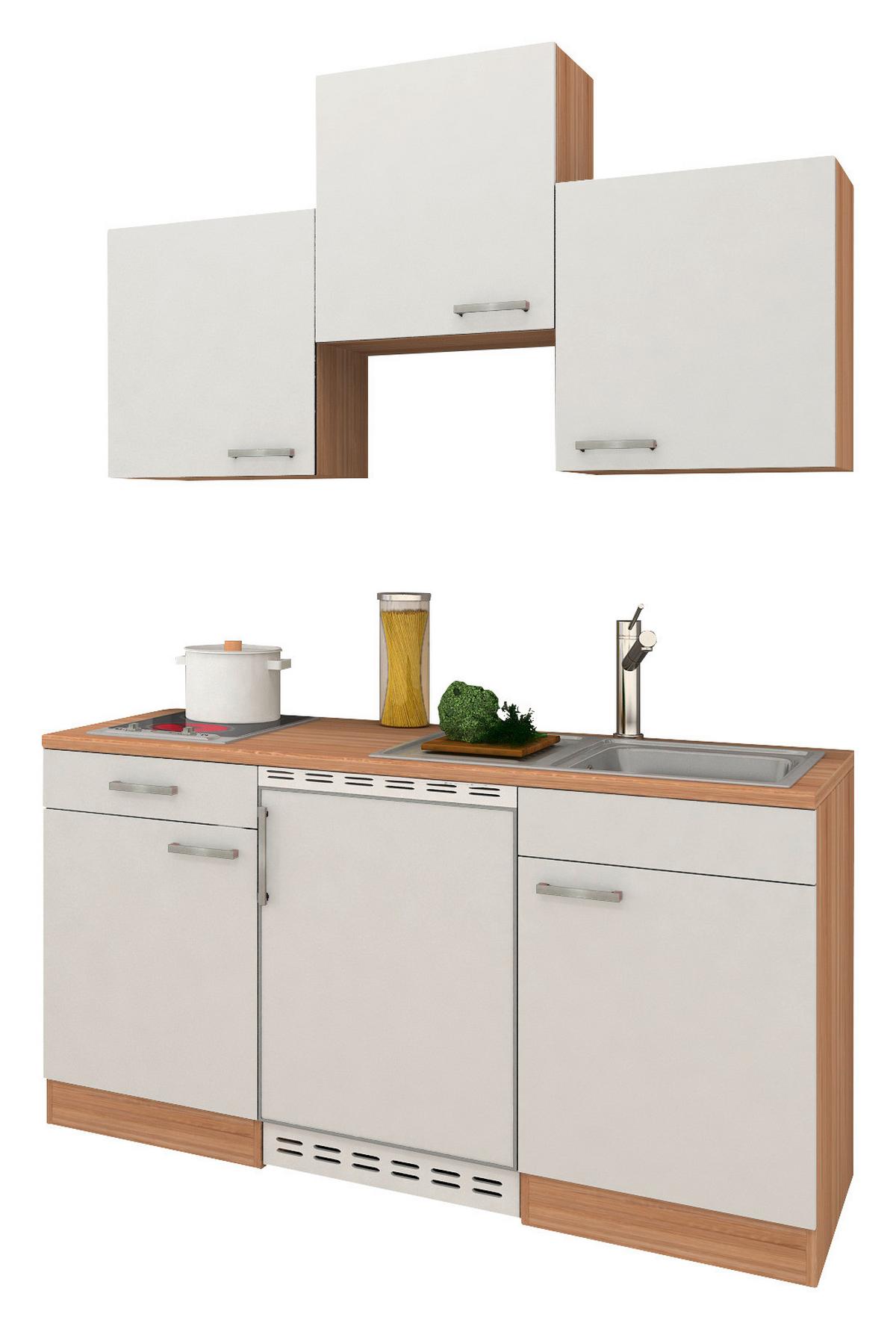 Miniküche mit Kühlschrank + Kochfeld 150 cm Weiß/Eiche - Eichefarben/Weiß, Basics, Holzwerkstoff (150cm) - Respekta