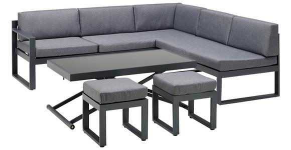 Loungegarnitur 4-Tlg. Rio aus Metall/Glas mit Kissen - Dunkelgrau/Anthrazit, MODERN, Glas/Textil (214/130cm) - Beldano