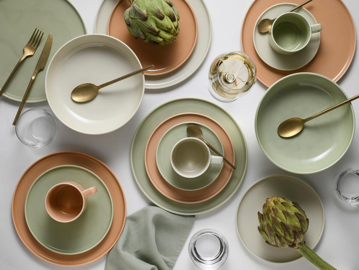 Kombiservice 30-Teilig. Porzellan, multicolor - Salbeigrün/Creme, Basics, Keramik - Creatable