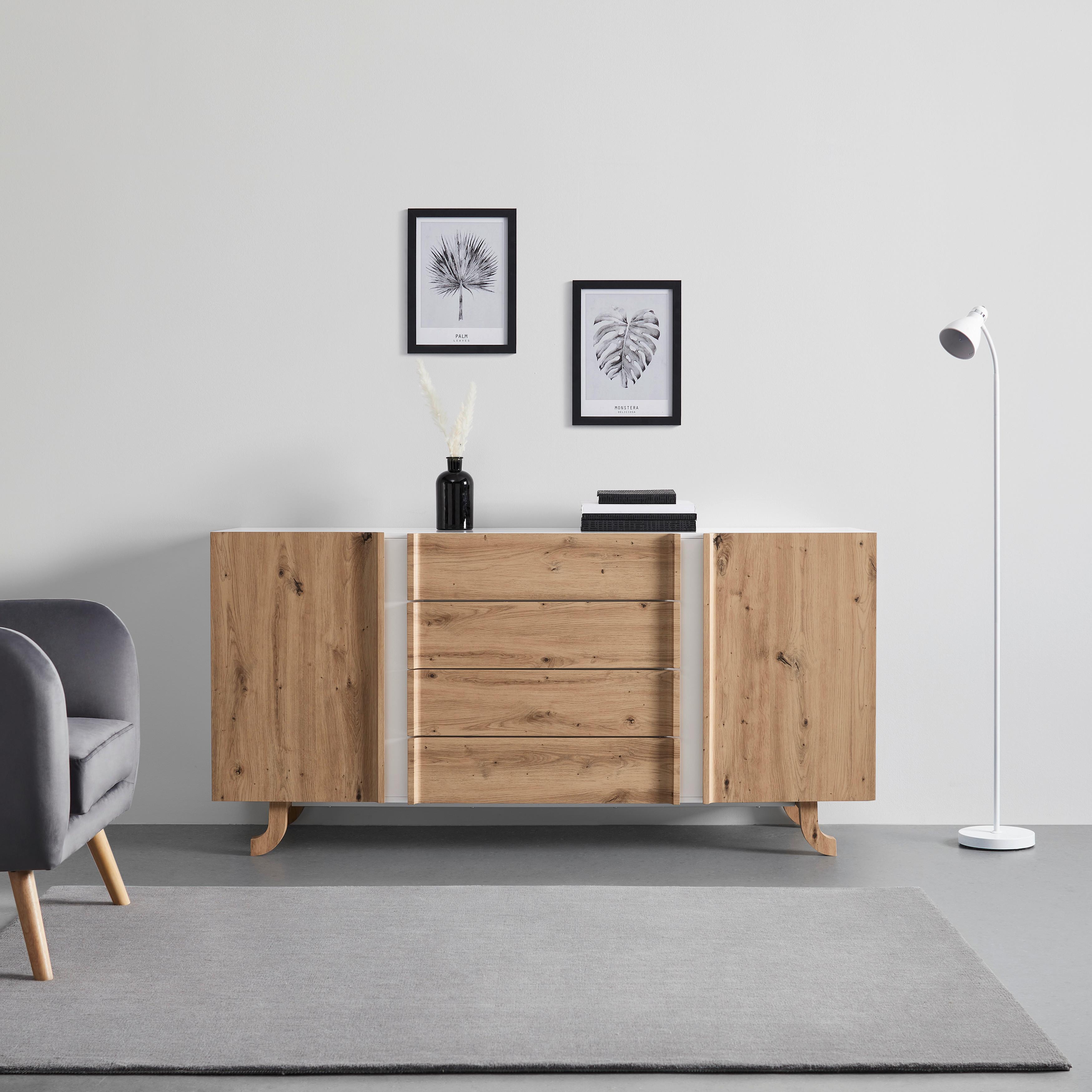 Komoda Vira - bílá/barvy borovice, Moderní, dřevo (172/43/85cm) - Bessagi Home