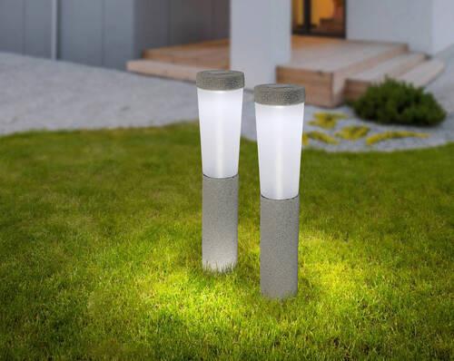 2 X Solarleuchte mit Erdspieß Rund Grau 2x Tageslichtweiß