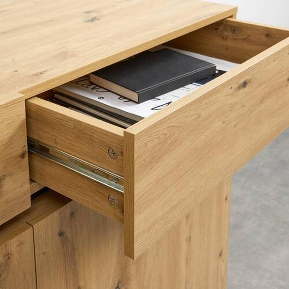 Široká komoda JASMINA farby dubu - čierna/farba duba, Modern, kov/drevo (118/90/41,5cm) - Bessagi Home