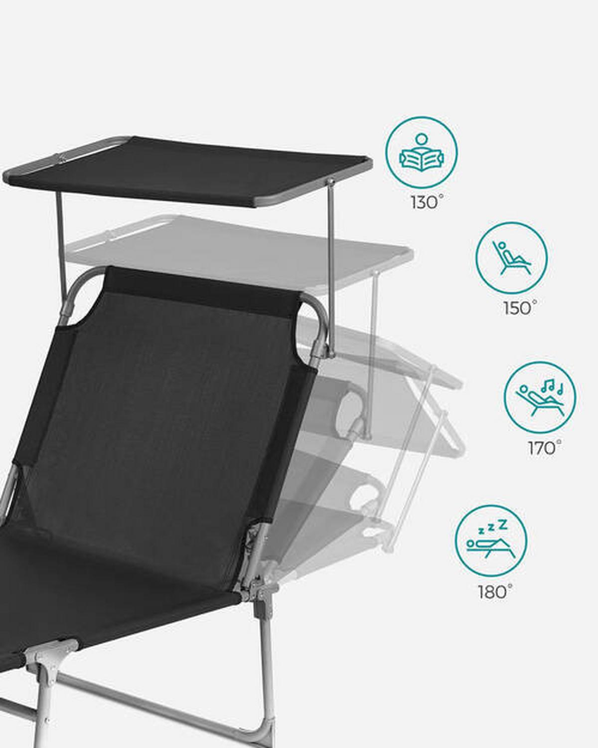 Sonnenliege Schwarz Inkl. Sonnendach, B: 71 Cm - Schwarz, Basics, Textil/Metall (71/38/200cm) - Modante