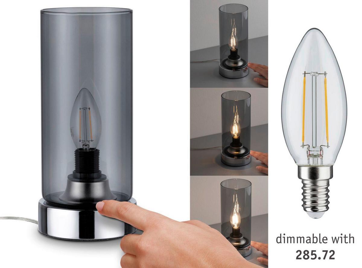 Tischlampe Grau/Chromfarben/ Transparent - Chromfarben/Transparent, Design, Glas/Metall (11/24,4cm) - Paulmann