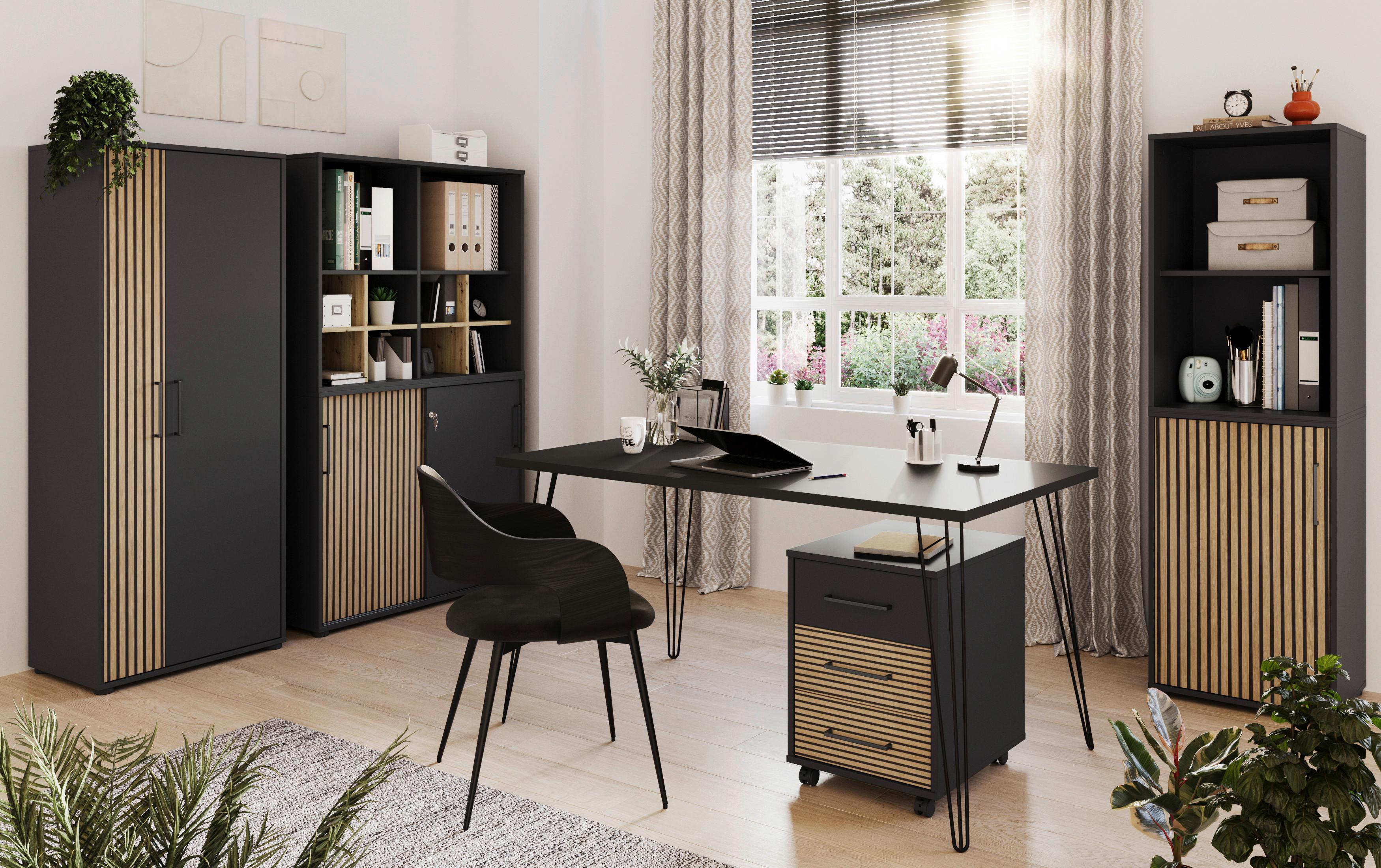Aktenschrank Hank - Eichefarben/Schwarz, MODERN, Holzwerkstoff (65,1/163,6/41cm) - MID.YOU