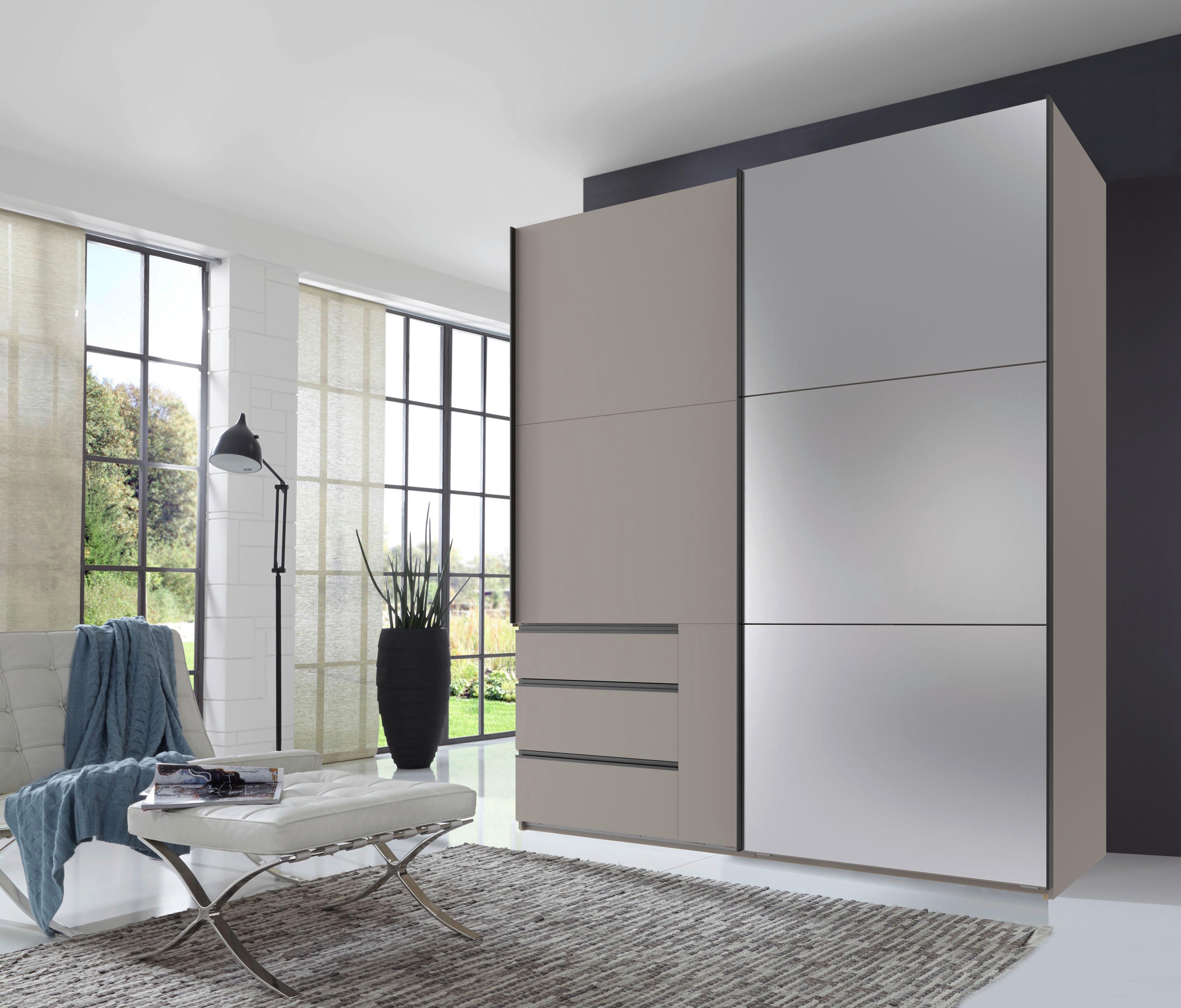 Schwebetürenschrank Level 36 A Grau Dekor/Spiegel, B: 200cm - Sahara, MODERN, Glas/Holzwerkstoff (200/216/65cm) - MID.YOU