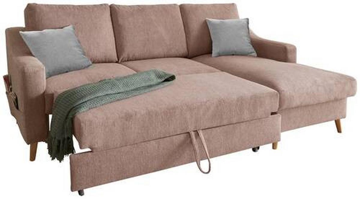 Ecksofa Valentina Drosa S: 228/150 cm - Dunkelrosa/Naturfarben, Design, Textil (228/150cm) - MID.YOU