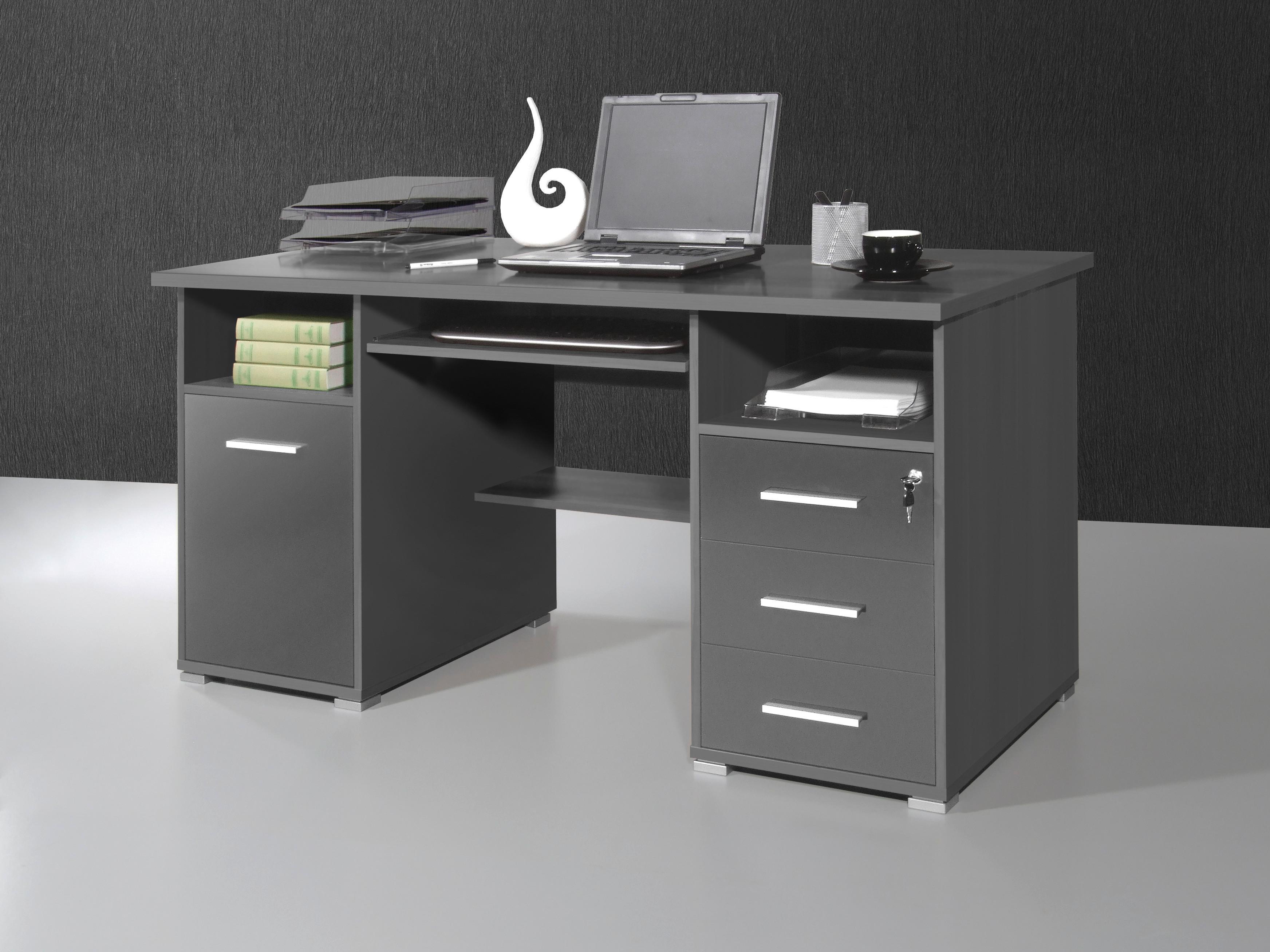 Schreibtisch mit Stauraum B: 145 H: 75 cm, Anthrazit - Anthrazit, Design, Holzwerkstoff (145/70/75cm) - Germania