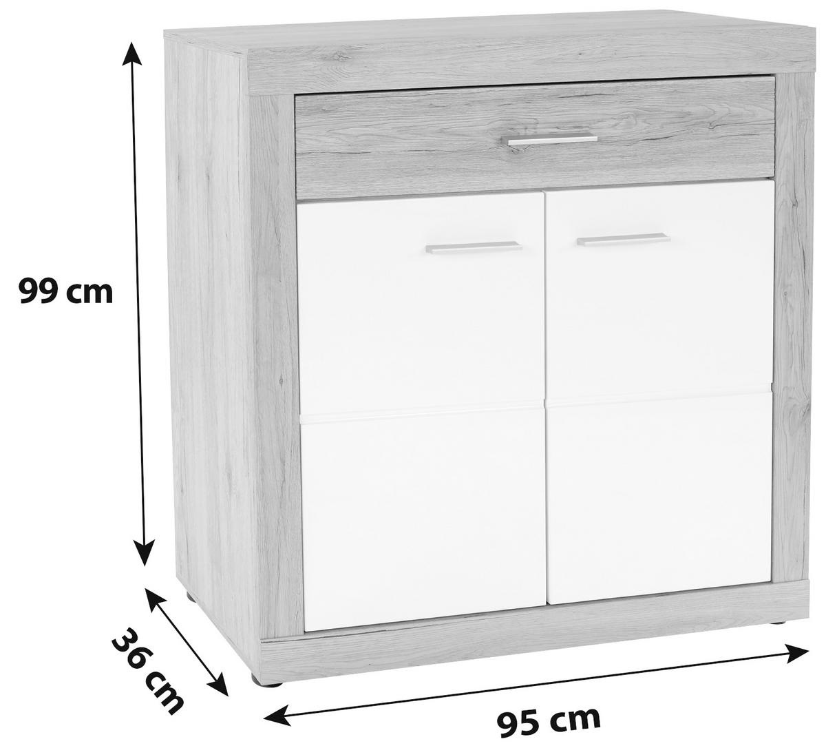 Komoda MALTA - bílá/barvy dubu, Moderní, kompozitní dřevo (95/98,7/36cm)