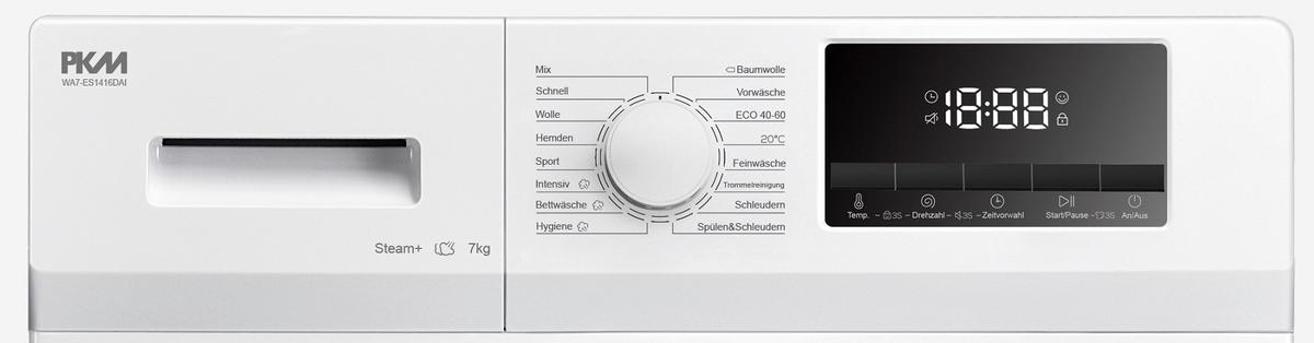 Waschmaschine Wa7-Es1416dai 7 Kg 1400 U/Min LED-Anzeigen - Weiß, Trend, Glas/Kunststoff (59,5/85/49,5cm) - PKM