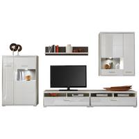 Wohnkombination 5-tlg. Trento Grau/silbern/weiß - Weiß Hochglanz/Silberfarben, Design, Glas/Holzwerkstoff (351/201/52cm) - Livetastic