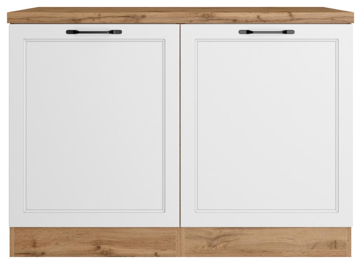 Spülenunterschrank Meran B: 120 cm Weiß/Eiche Dekor - Eiche Wotan/Weiß, LIFESTYLE, Holzwerkstoff (120/86/60cm) - Held