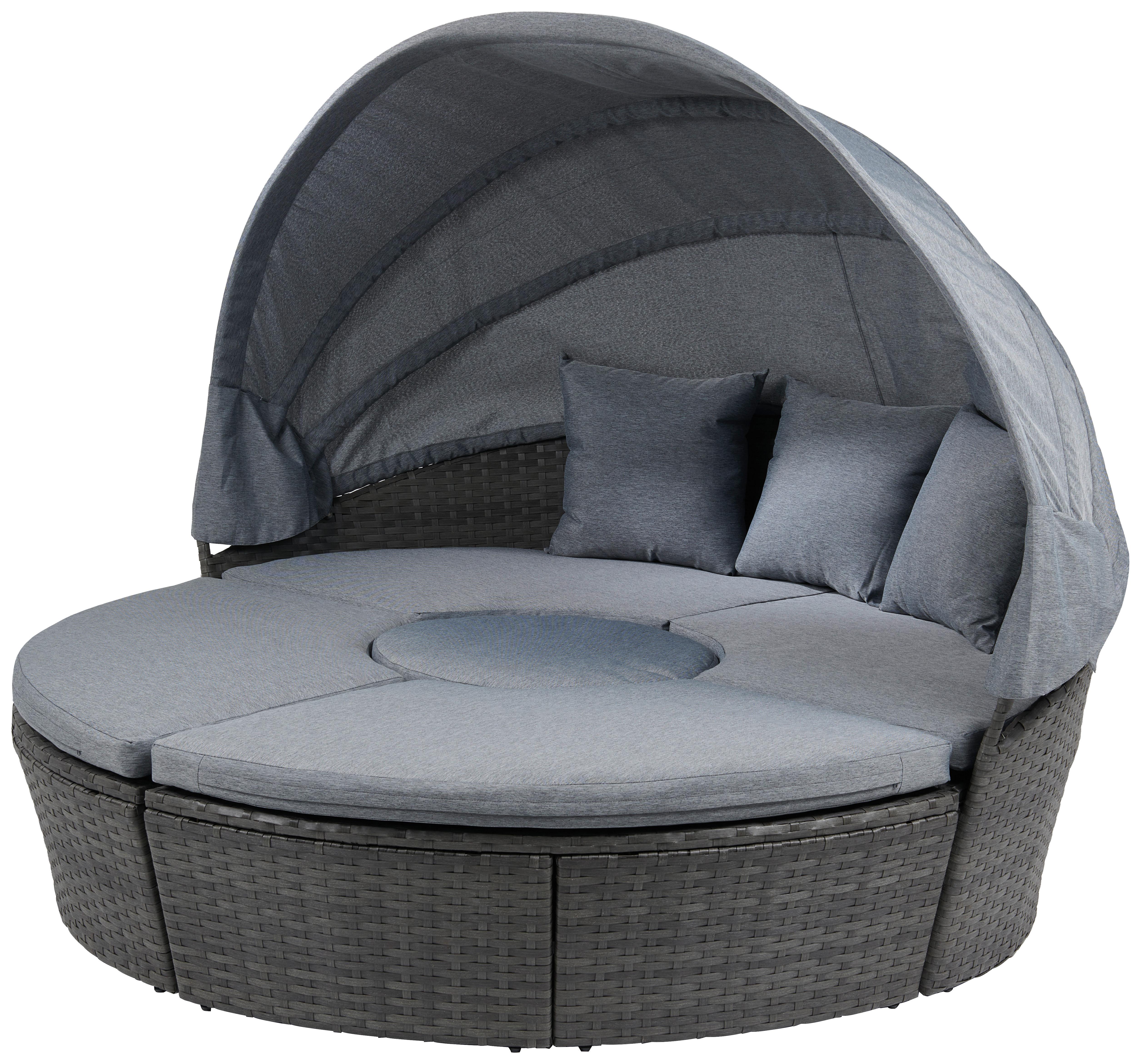 Gartenmuschel mit Dach und Kissen Costa Rica, B: 185 cm - Grau, MODERN, Kunststoff/Textil - Luca Bessoni