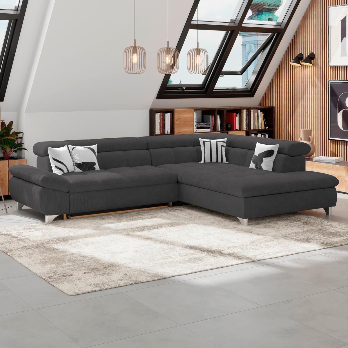 Ecksofa Gemini Schwarz, B: 312cm - Chromfarben/Schwarz, KONVENTIONELL, Textil (312/234cm)