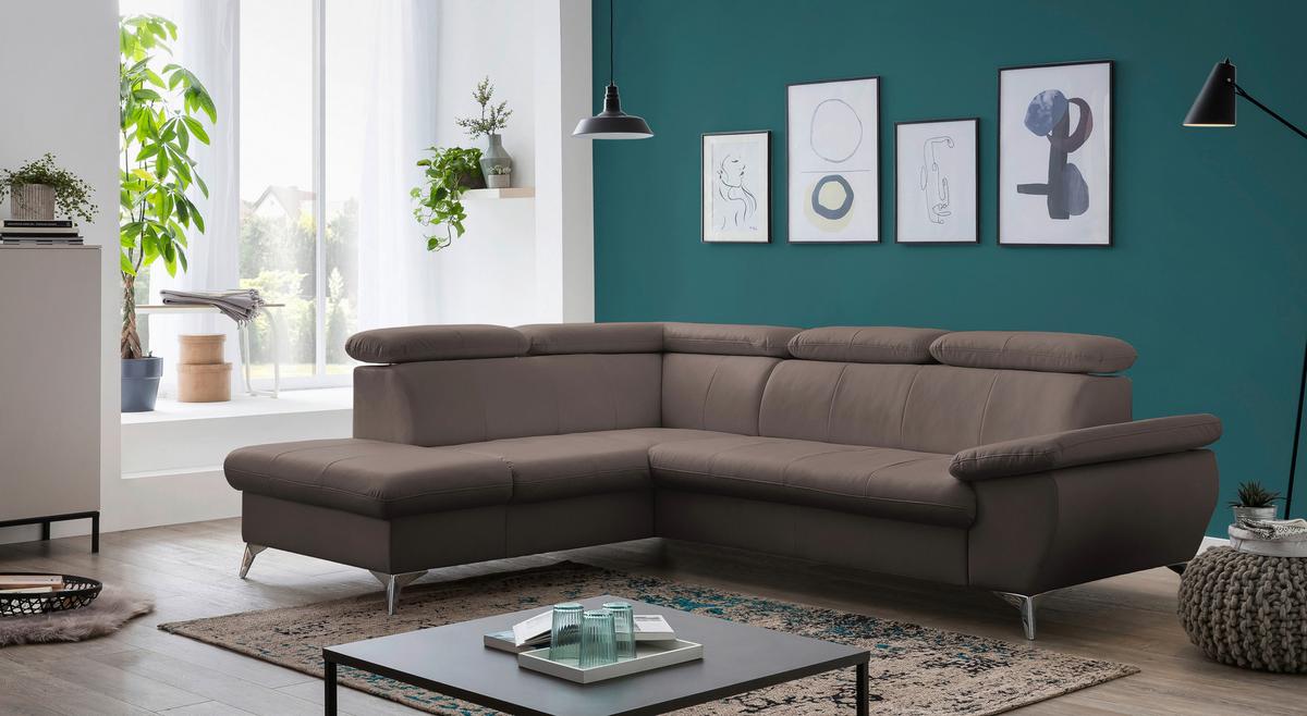 Ecksofa Mit Schlaffunktion Und Bettkasten Gisele Braun - Chromfarben/Braun, KONVENTIONELL, Textil (209/256cm) - Livetastic