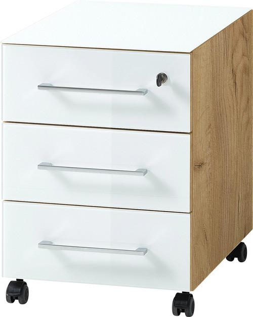 Rollcontainer Gw.monteria Weiß/Eiche Dekor - Eichefarben/Weiß, MODERN, Glas/Holzwerkstoff (40/55/50cm) - Germania