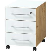 Rollcontainer Gw.monteria Weiß/Eiche Dekor - Eichefarben/Weiß, MODERN, Glas/Holzwerkstoff (40/55/50cm) - Germania