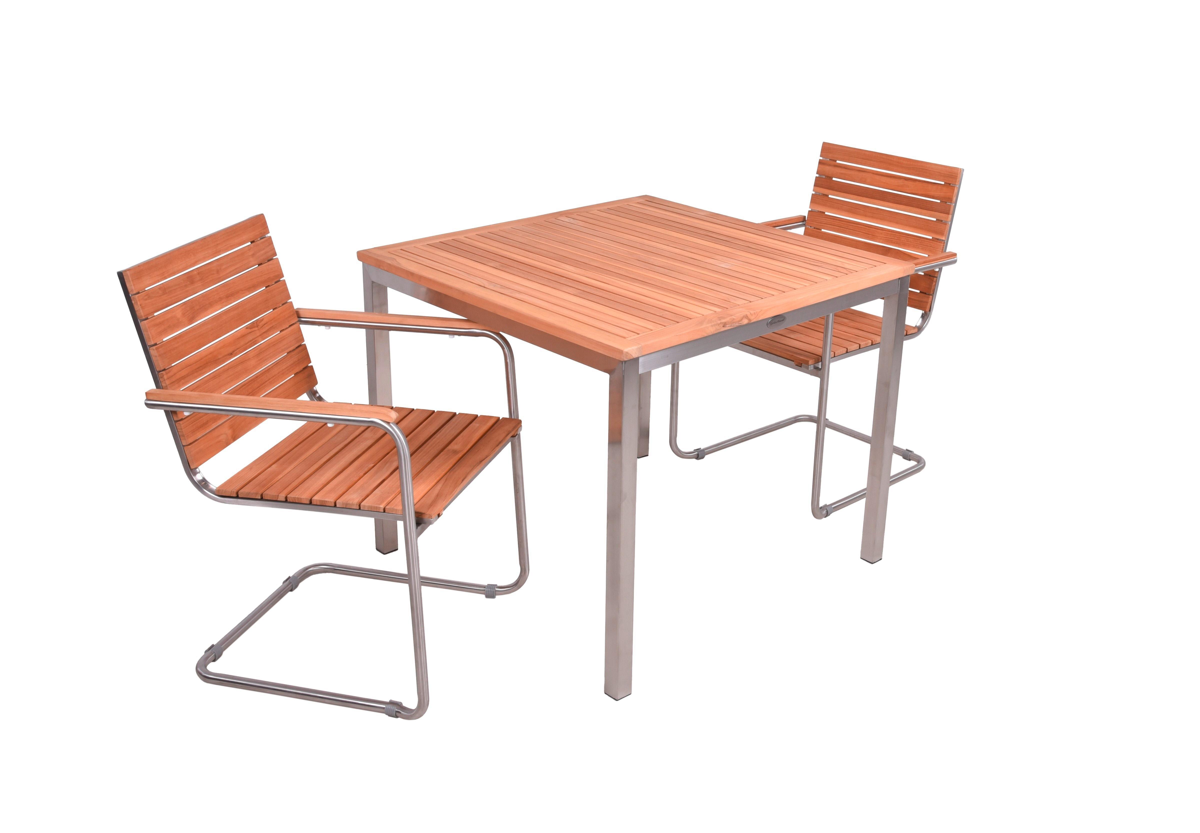 Tischgruppe Denver - Silberfarben/Braun, Basics, Holz/Metall - Gardenson
