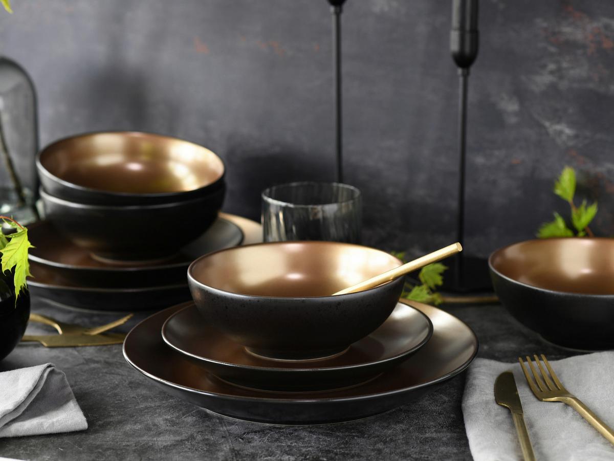 Kombinovaný servis čierna/zlatá - čierna/zlatá, keramika (29,5/29,5/28cm) - Creatable