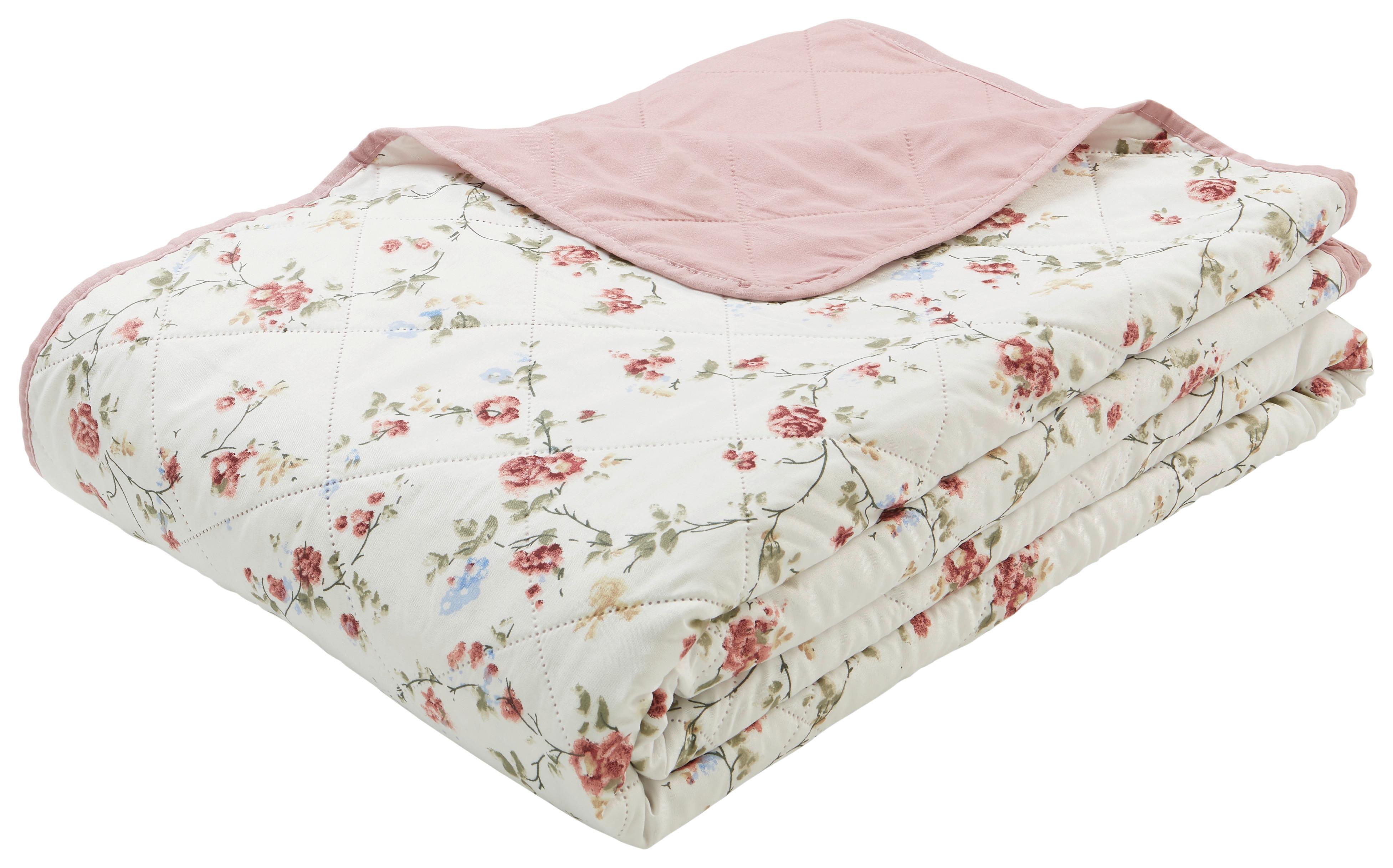 Přehoz Florina - bílá/tmavě růžová, Romantický / Rustikální, textil (220/240cm) - Modern Living