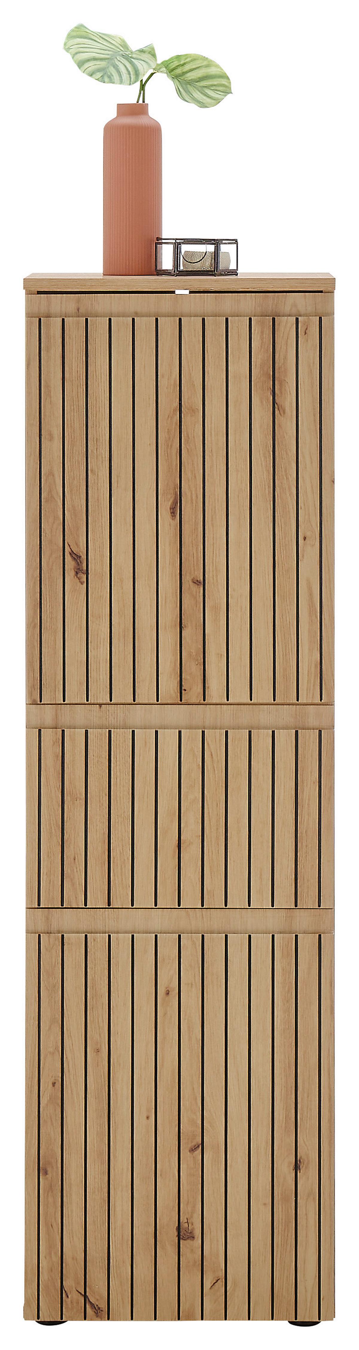 Stredne vysoká skrinka AUSTIN - čierna/dub artisan, Modern, kompozitné drevo/plast (40/136/31cm) - MID.YOU