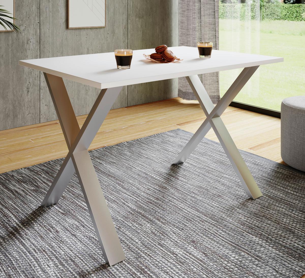 JEDÁLENSKÝ STÔL XONA - biela/strieborná, Basics, kov/kompozitné drevo (140/76/80cm) - MID.YOU