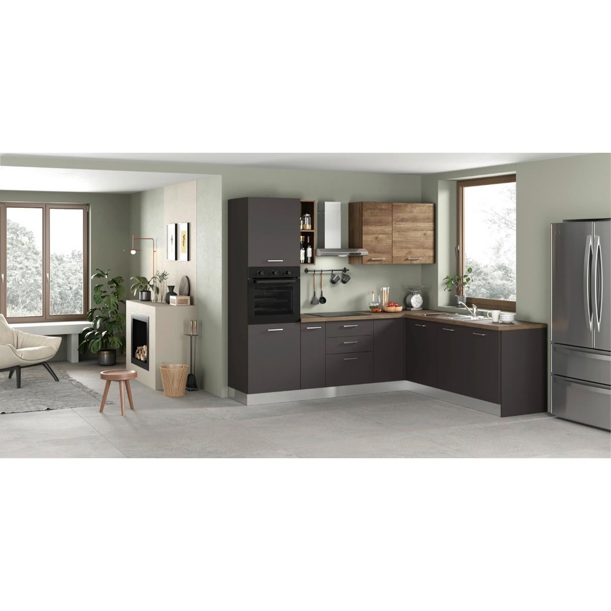 Eckküche Freia 250x225 cm Anthrazit/Nussbaum Dekor - Edelstahlfarben/Anthrazit, LIFESTYLE, Holzwerkstoff/Kunststoff (250/225cm) - MID.YOU