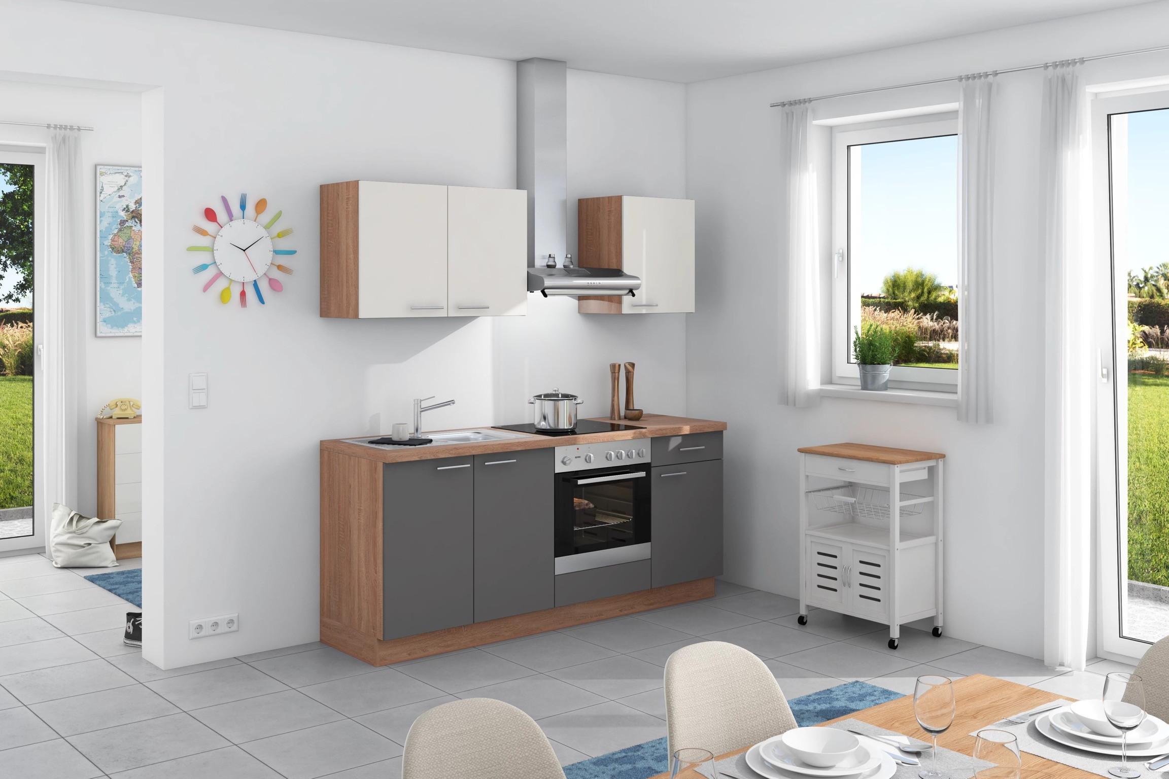 Express Küchenzeile Base ohne Geräte Anthrazit/Weiß/Eiche cm online kaufen Möbelix ➤ 200