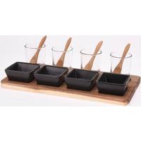 Sada misiek na dip Blacky, 13-dielna - priehľadné/čierna, Modern, drevo/sklo (30/15/7cm)
