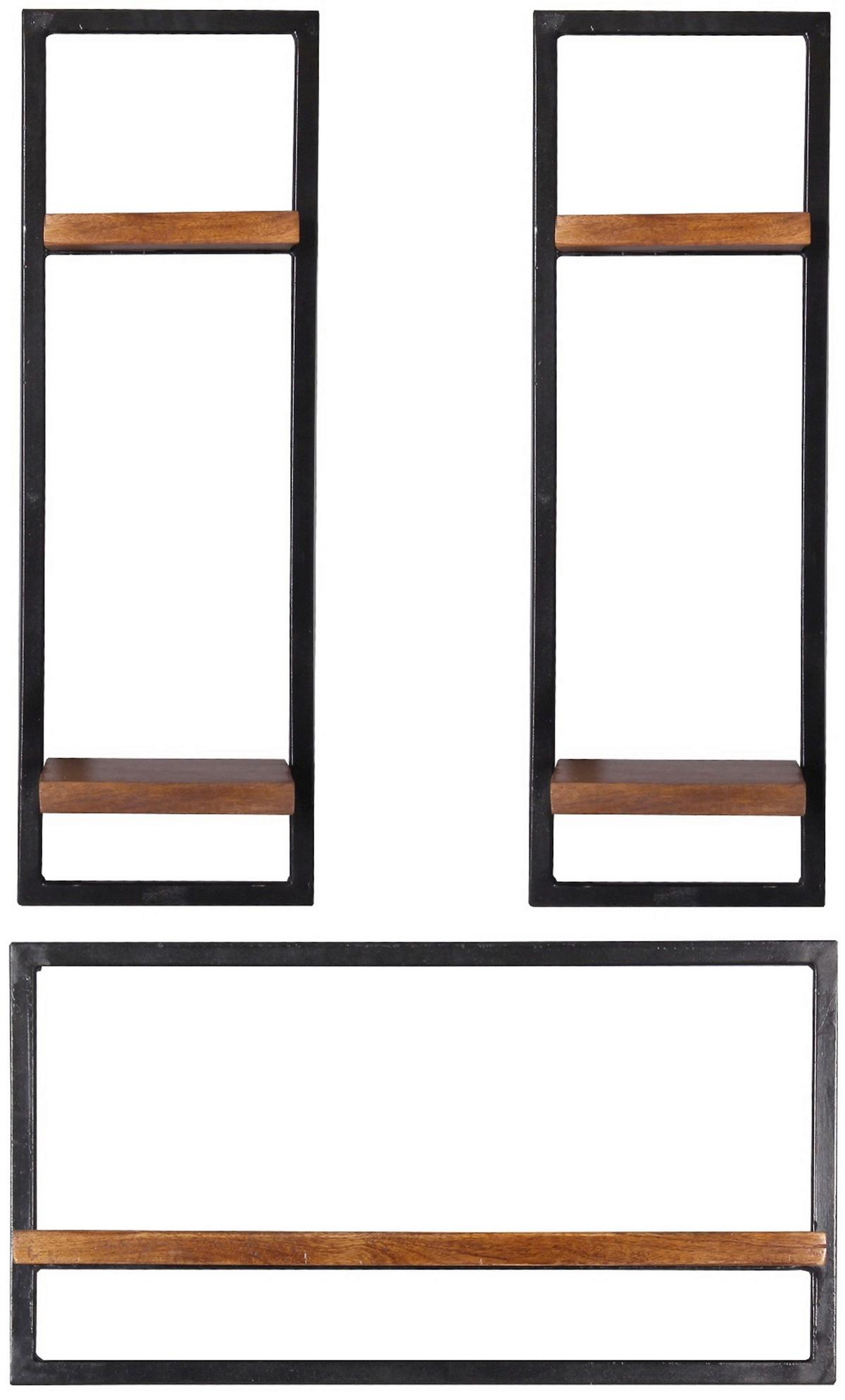 Wandregalset 3-tlg. Mangoholz B: 60cm - Schwarz/Naturfarben, Design, Holz/Metall (60/110/25cm) - MID.YOU