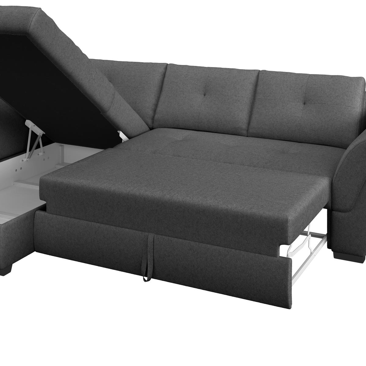 Ecksofa mit Schlaffunktion + Bettkasten Berisso Webstoff - Anthrazit/Schwarz, Design, Textil (187/278cm) - Ondega