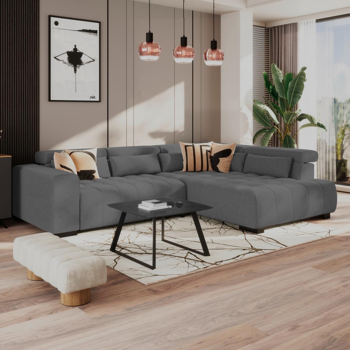 Ecksofa Matera Anthrazit S: 311x226cm - Anthrazit/Schwarz, Trend, Textil (311/226cm)