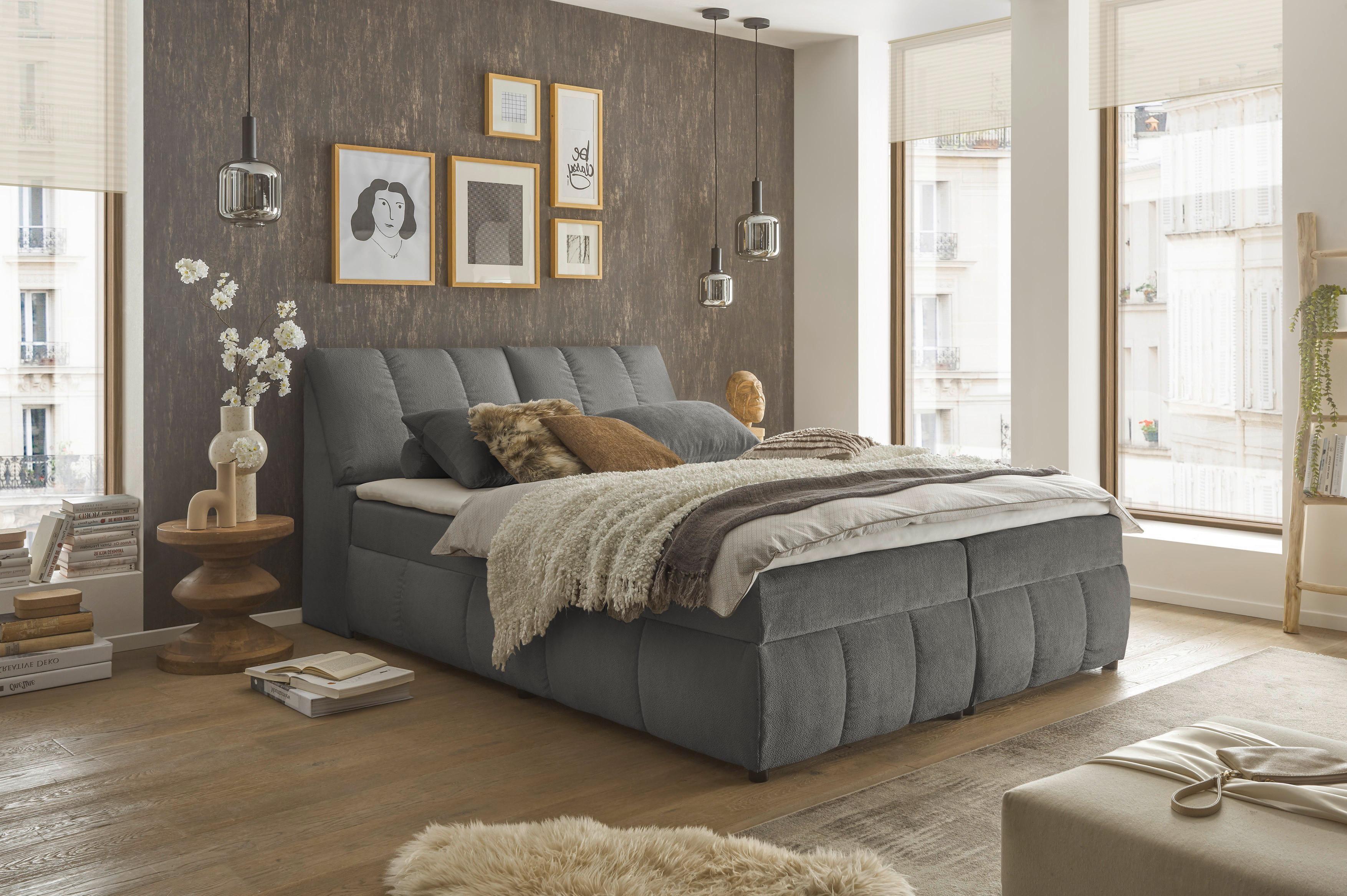 Bocbett Mit Topper+bettkasten 160x200 Cm Valencia - Schwarz/Graphitfarben, MODERN, Holzwerkstoff/Textil (160/200cm) - MID.YOU