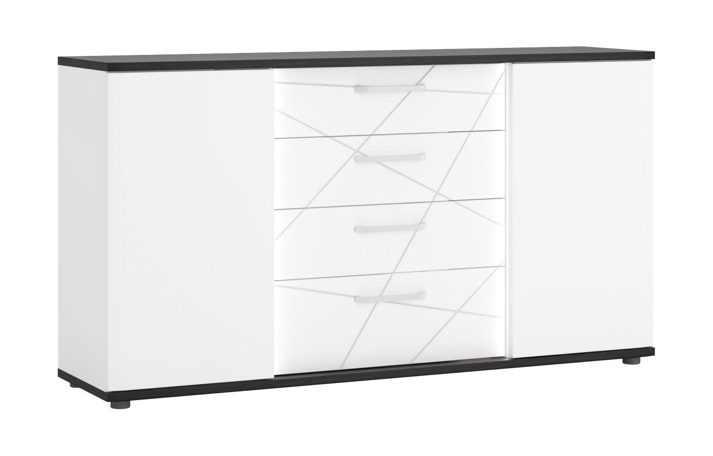 Kommode Venezia Eiche Dunkel/weiß B: 161,4 Cm - Eiche dunkel/Weiß Hochglanz, MODERN, Holzwerkstoff (161,4/87,4/40cm)