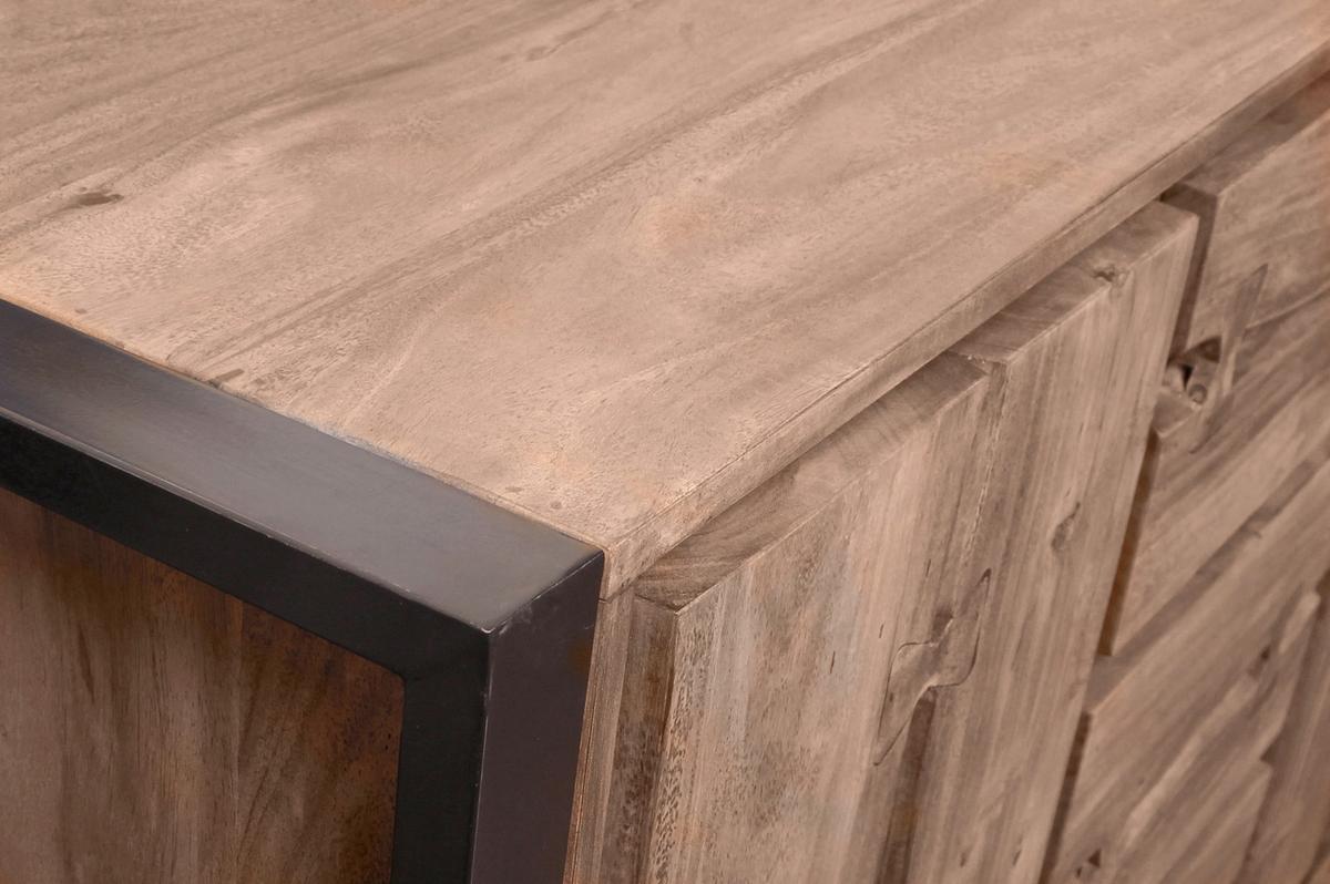 Sideboard Akazie/Schwarz B: 140cm - Schwarz/Naturfarben, Design, Holz/Metall (140/90/40cm) - MID.YOU
