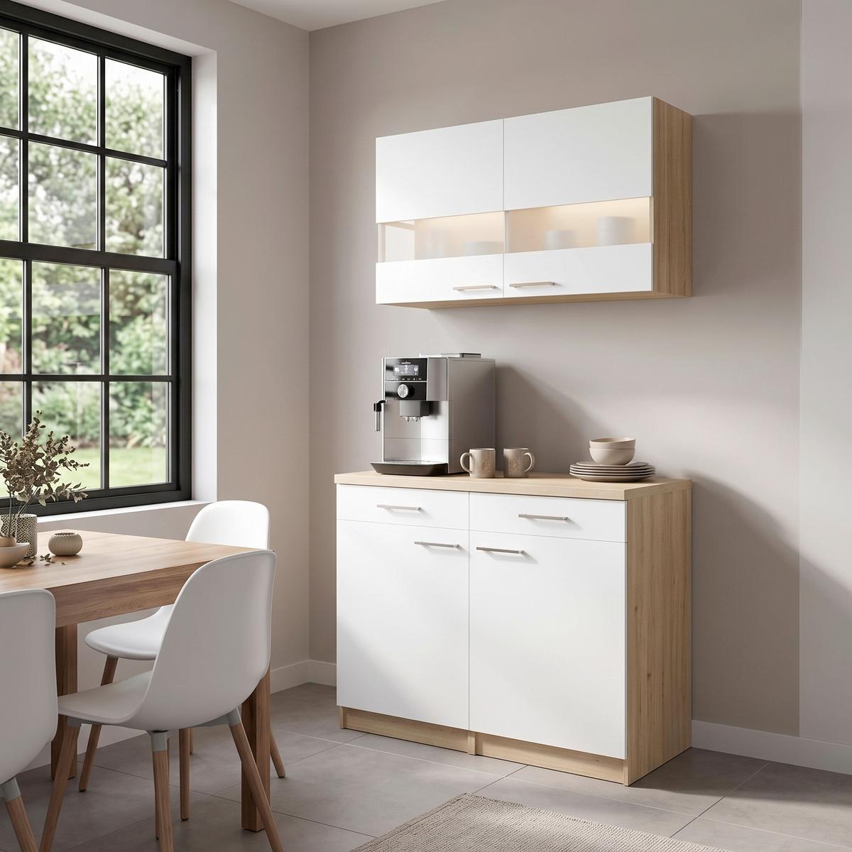 BUFFET Merle Weiß/Eiche Dekor B:100cm - Eichefarben/Weiß, Basics, Glas/Holzwerkstoff (100/200/60cm) - Respekta