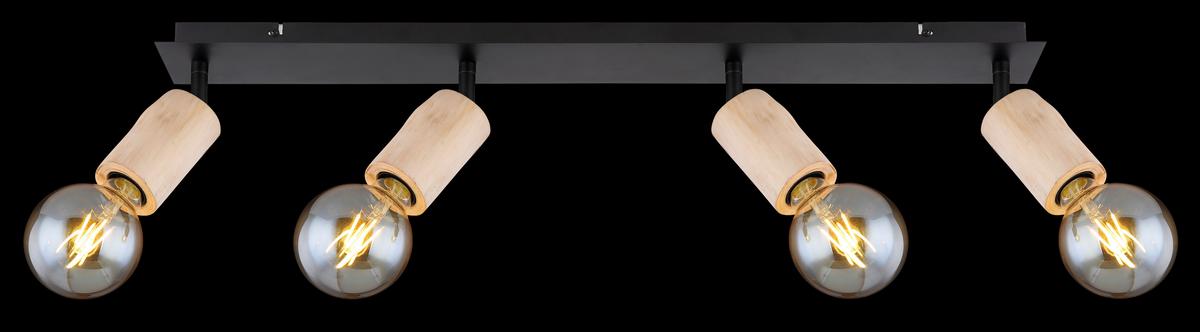 Strahler 54032-4 4-Flammig verstellbar L: 80 cm - Schwarz/Naturfarben, Basics, Holz/Metall (80/10/18cm) - Globo