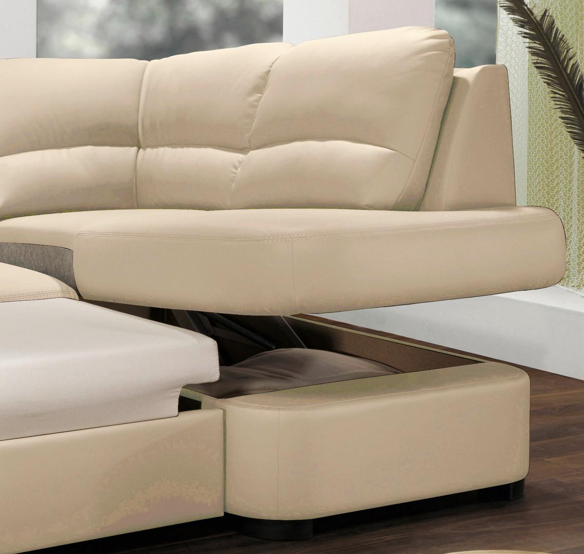 Ecksofa Schlaffunktion Danilo Mit Bettkasten Beige Lederlook - Beige/Schwarz, KONVENTIONELL, Textil (240/45/165cm) - MID.YOU