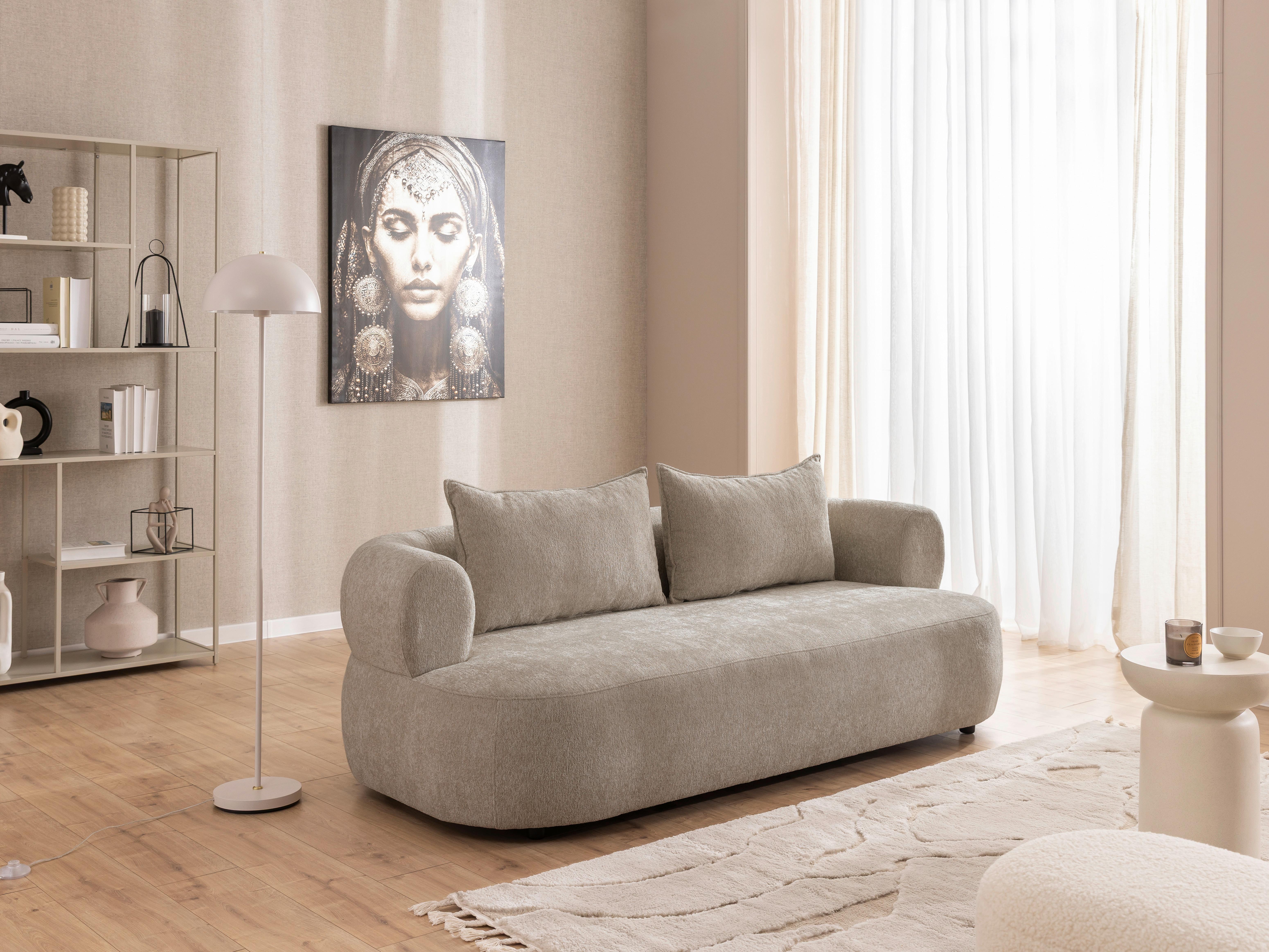 3-Sitzer-Sofa Ferro Hellbraun B: 200 cm - Hellbraun/Schwarz, Design, Textil (200/76/96cm) - Livetastic