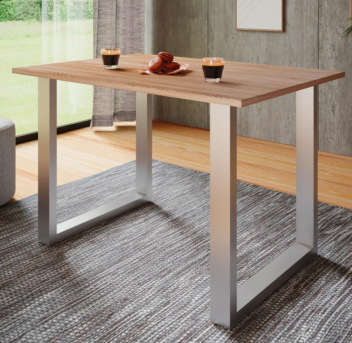 Schreibtisch Lona Eiche Dekor B: 140 Cm - Silberfarben/Sonoma Eiche, Design, Holzwerkstoff/Metall (140/50/76cm) - MID.YOU