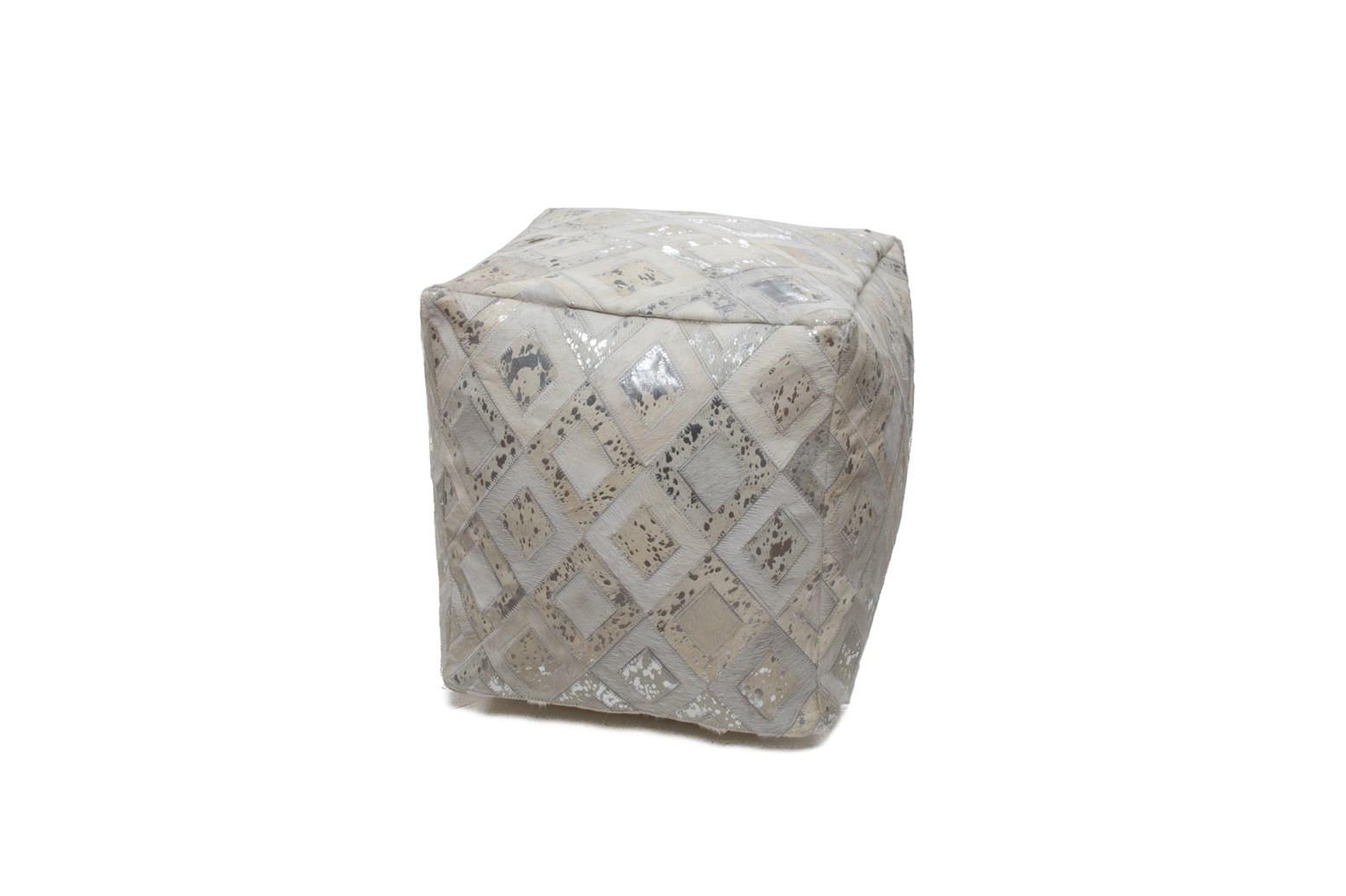 Pouf Dazzle Creme/Grau Silberfarben B: 45 cm - Silberfarben/Creme, Design, Leder (45/45/45cm) - Kayoom