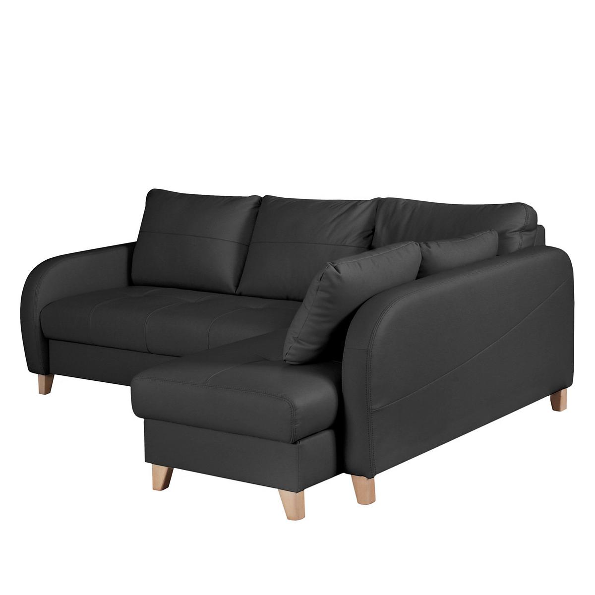 Ecksofa Compact Schwarz B: 227x168 Cm - Buchefarben/Schwarz, Design, Leder/Textil (227/168cm) - Livetastic