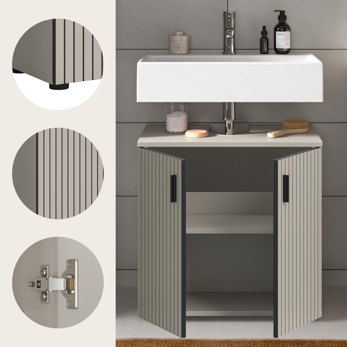 WASCHBECKENUNTERSCHRANK Mone Kaschmir B: 60cm - Kaschmir/Schwarz, Trend, Holzwerkstoff (60/59/30cm) - MID.YOU