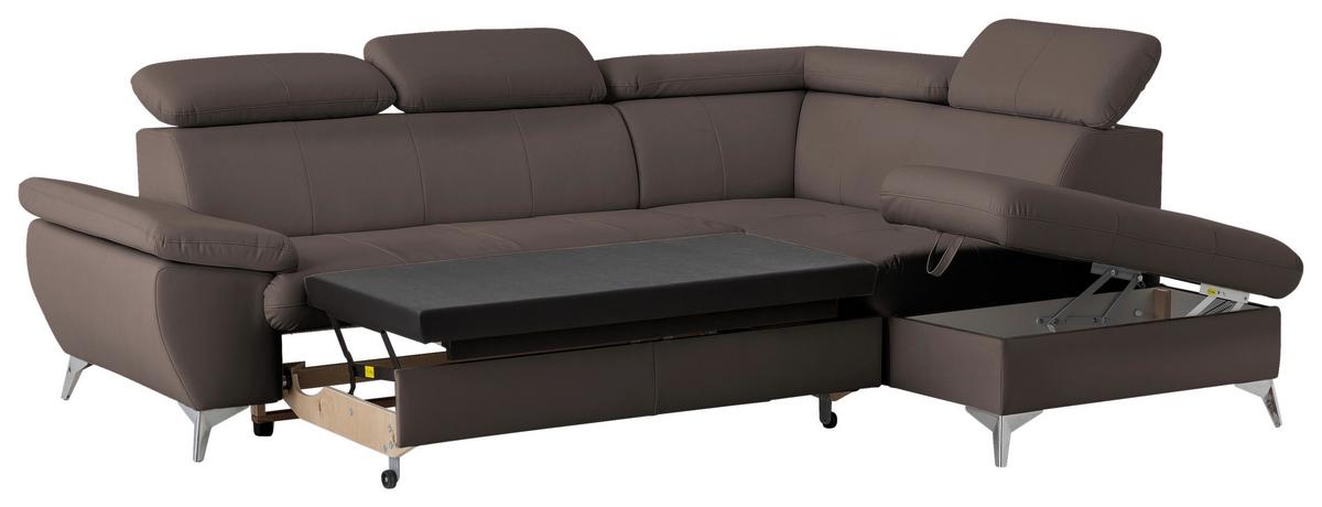 Ecksofa Mit Schlaffunktion Und Bettkasten Gisele Braun - Chromfarben/Braun, KONVENTIONELL, Textil (256/209cm) - Livetastic