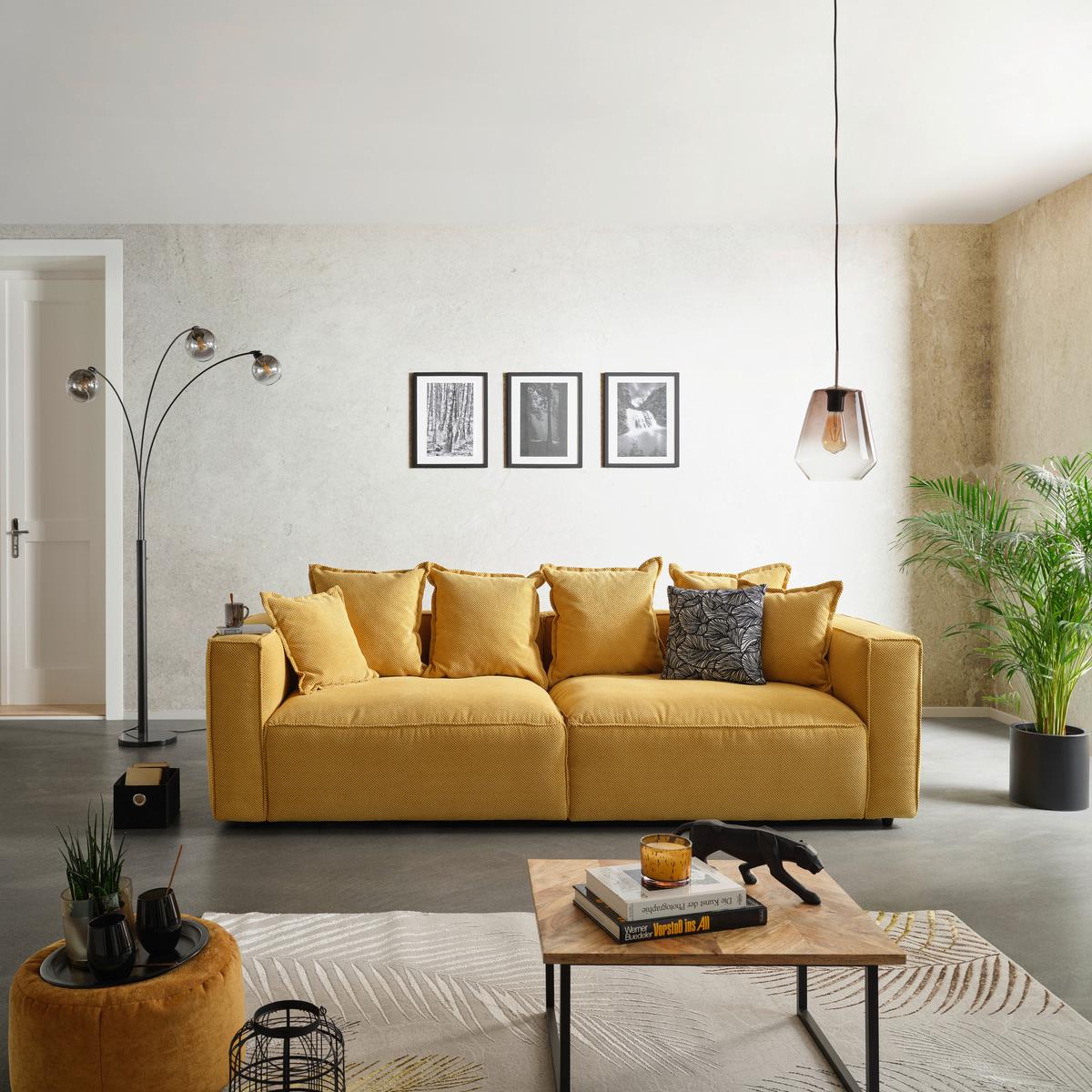 Bigsofa Cowboy - Senfgelb/Schwarz, MODERN, Textil (280/72/109cm)